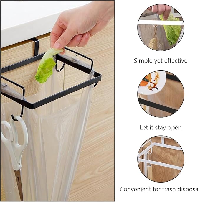 SUPVOX 2pcs Kitchen Garbage Bag Holder Rack for Cabinet Door, Iron Metal Trash Storage Organizer in Black White, Multifunctional Hanging Trash Bag Storage for Home Kitchen