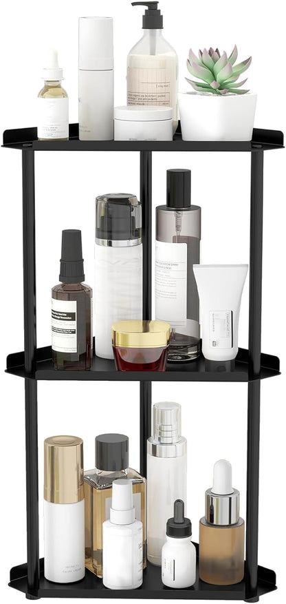 Jesginboo 3 Tier Bathroom Counter Organizer, Vanity Organizer Corner Shelf, Skincare, Makeup Countertop Organizers, Kitchen, Bathroom Counter Storage, Black