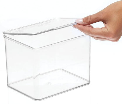 mDesign Plastic Bathroom Storage Organizer Box w/Hinge Lid for Closet, Shelf, Cupboard, Vanity, Hold Medicine, Lotion, Cotton Swabs, Masks, Styling Tools, Lumiere Collection, 8 Pack, Clear
