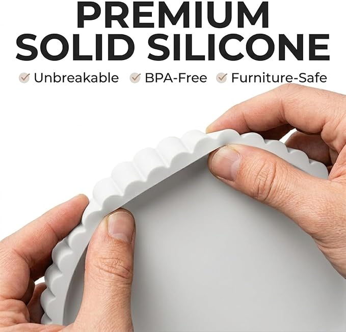 Round Silicone Bathroom Vanity Tray, Decorative Organizer for Soap, Perfume, Candle, Kitchen Countertop, Coffee Table Decor (White, 9")