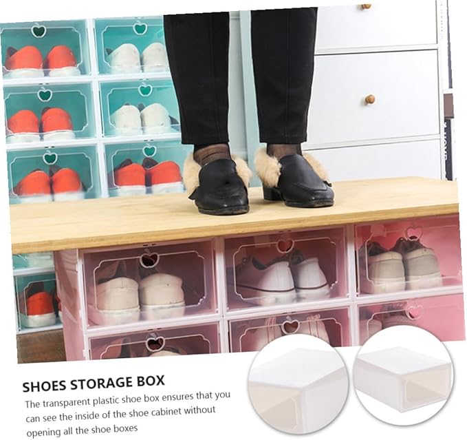 Large Capacity Shoe Storage Box Set, 6pcs Thickened Plastic Drawer-type Shoe Organizer with Flip Lid, Stackable Storage Case for Closet and Home Use