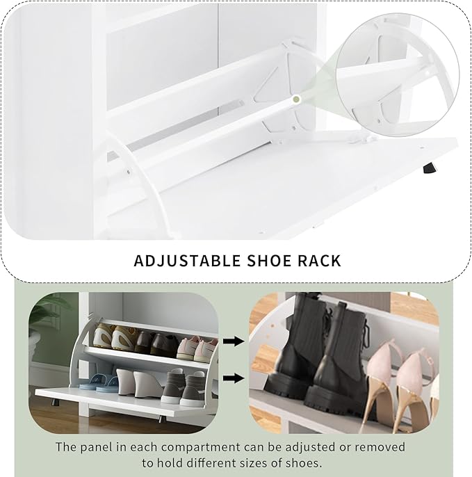 Modern Shoe Cabinet with 2 Flip Doors and 1 Storage Drawer Free-Standing Wooden Shoe Rack Shoe Storage Organizer for Entryway Hallway Small Space(White&Natural)