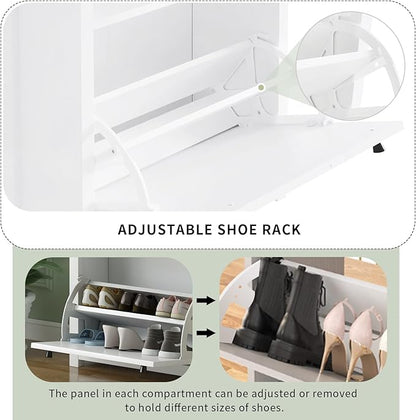 Modern Shoe Cabinet with 2 Flip Doors and 1 Storage Drawer Free-Standing Wooden Shoe Rack Shoe Storage Organizer for Entryway Hallway Small Space(White&Natural)