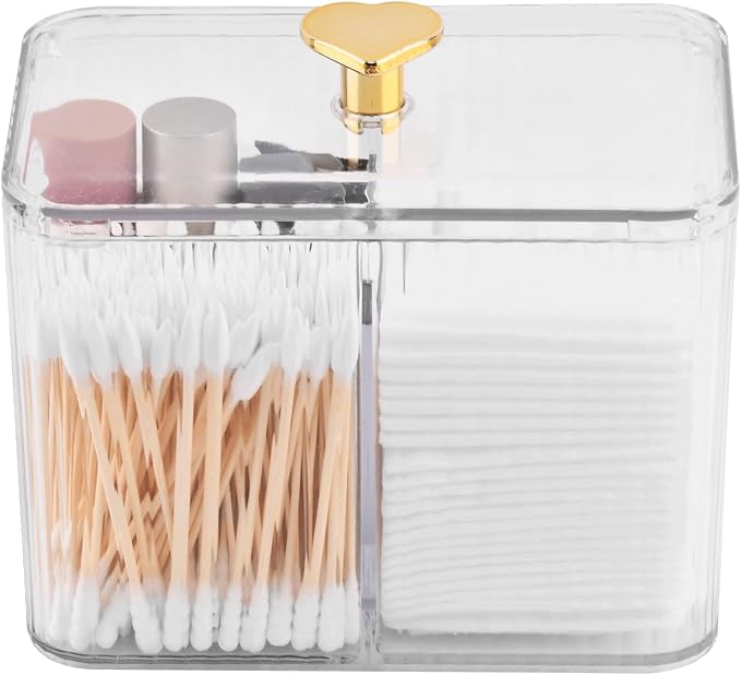 Kakalote Qtip Holder Dispenser for Cotton Ball, Cotton Swab, Clear Swab Holder, Qtip Dispenser, Vanity Makeup Organizer, Floss Container(Transparent)