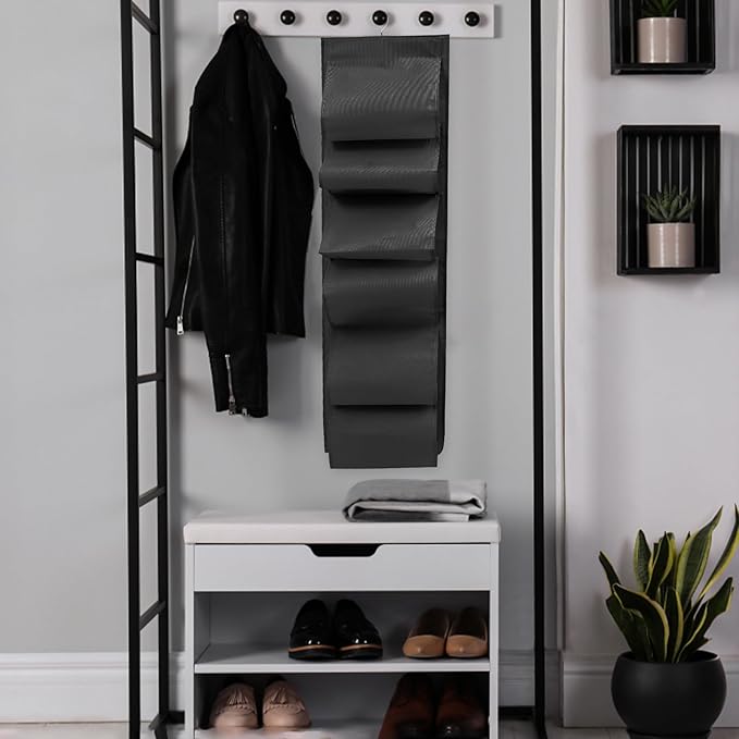 Folding Hanging Shoe Organizer Bag Large Capacity Portable Shoes Storage Pouch Black with Multiple Grids for Home Closet