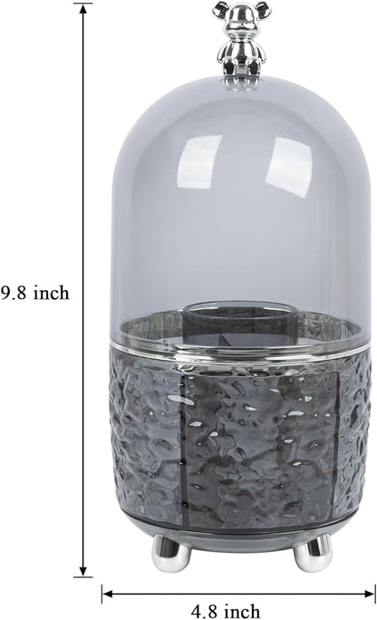 Dezzer Makeup Brush Holder with Lid, 360 Rotating Dustproof Make Up Organizers, 6 Slot Make up Brush Holder for Vanity Bathroom Countertop Office, Gray