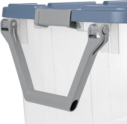 160-quart durable clear storage box with locking lid and handle, blue, 2-pack