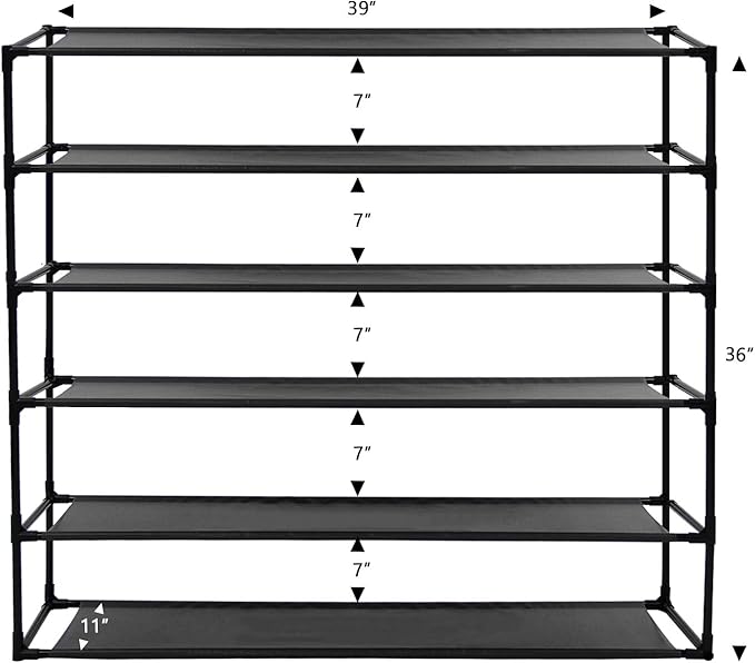 Jerry & Maggie 6 Tier Fabric Shoe Rack, 39 in W x 11 in D x 36 in H, Can Store 24-30 Pairs of Shoes