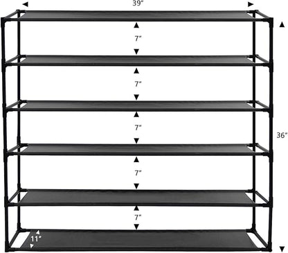 Jerry & Maggie 6 Tier Fabric Shoe Rack, 39 in W x 11 in D x 36 in H, Can Store 24-30 Pairs of Shoes