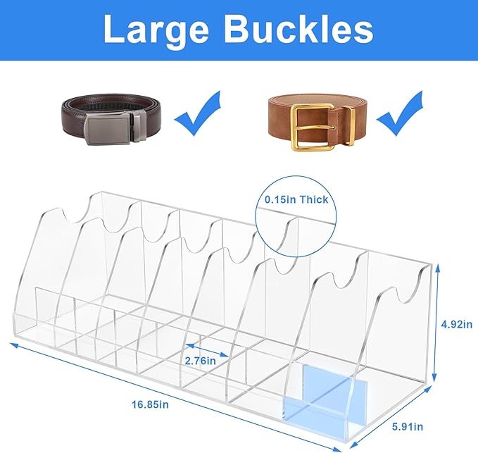 XZQTIVE Belt Organizer, Acrylic Belt Storage Holder for Closet with 7 Compartments, Clear Display Case for Ties,Socks