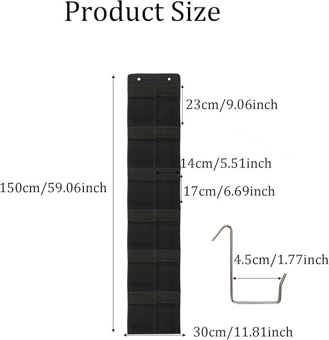 Black Over Door Shoe Organizer, 12 Large Pockets Hanging Storage for Closet Organization, Space Saving Shoe Rack and Accessory Holder