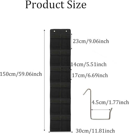 Black Over Door Shoe Organizer, 12 Large Pockets Hanging Storage for Closet Organization, Space Saving Shoe Rack and Accessory Holder