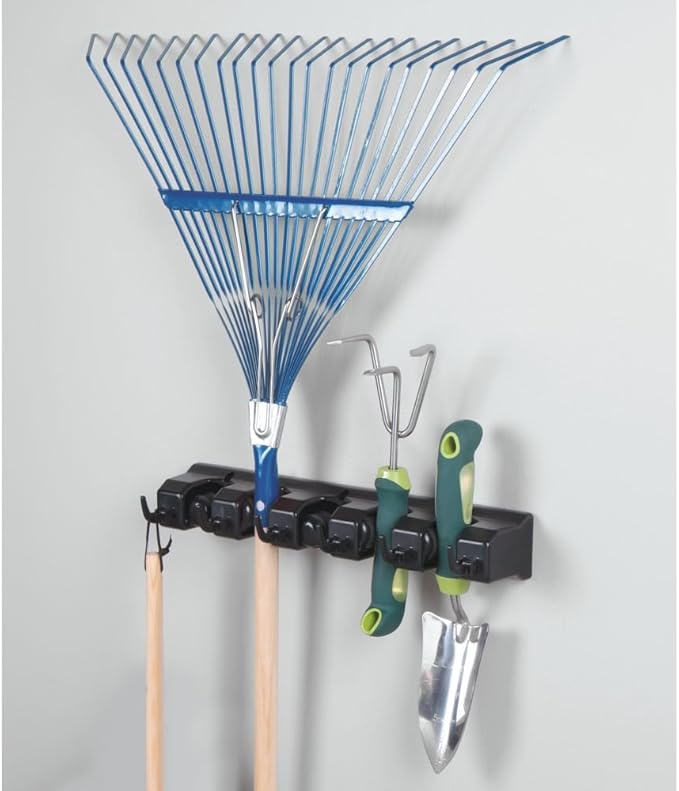 iDesign InterDesign Kitchen, Laundry Room, Garage or Utility Closet – Black Wall Mount Mop & Broom Holder