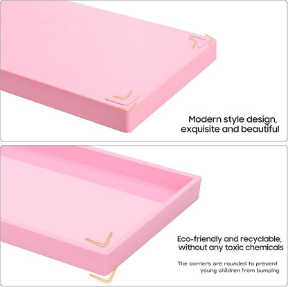 Vanity and Bathroom Tray, 9.8" ABS Countertop Organizer,Waterproof Vanity Tray for Toilet Tank,Perfume,Soap,Keys,Bathroom Accessories,Kitchen and Bath Trays,Non Slip Small Trays,Pink