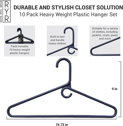 Clothes Hangers 10 Pack Plastic - Heavy Duty Space Saving Coat, Velvet Hangers, Pant Hangers for Closet Organization - Durable Non-Slip, Navy Wardrobe Essentials Bulk Storage