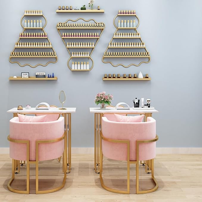 Metal Wall Mounted Nail Polish Racks - Stylish Cosmetic Display Case, Lipstick & Perfume Wall Shelf, Essential Oil Organizer for Bottles in Salon Spa Shop (Gold)