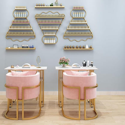Metal Wall Mounted Nail Polish Racks - Stylish Cosmetic Display Case, Lipstick & Perfume Wall Shelf, Essential Oil Organizer for Bottles in Salon Spa Shop (Gold)