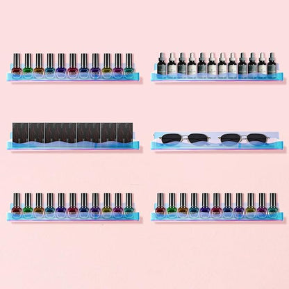 BTremary 15" Nail Polish Rack Wall Mounted Floating Shelves Acrylic Paints Gel Polish Organizer and Storage with End Caps for Kid Room, Books, Nail Techs, Art Lovers, Great Display Salons, Rainbow