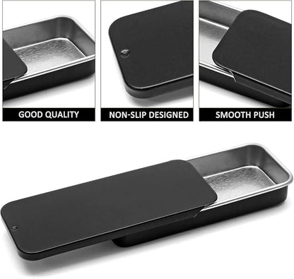 10 Pcs Black Metal Tin Container Slide Lid, 3.15" x 1.34" x 0.47" Metal Tin Container Slide Top for DIY Pills, Solid Perfumes, Lip Balms, Cards and Herbs