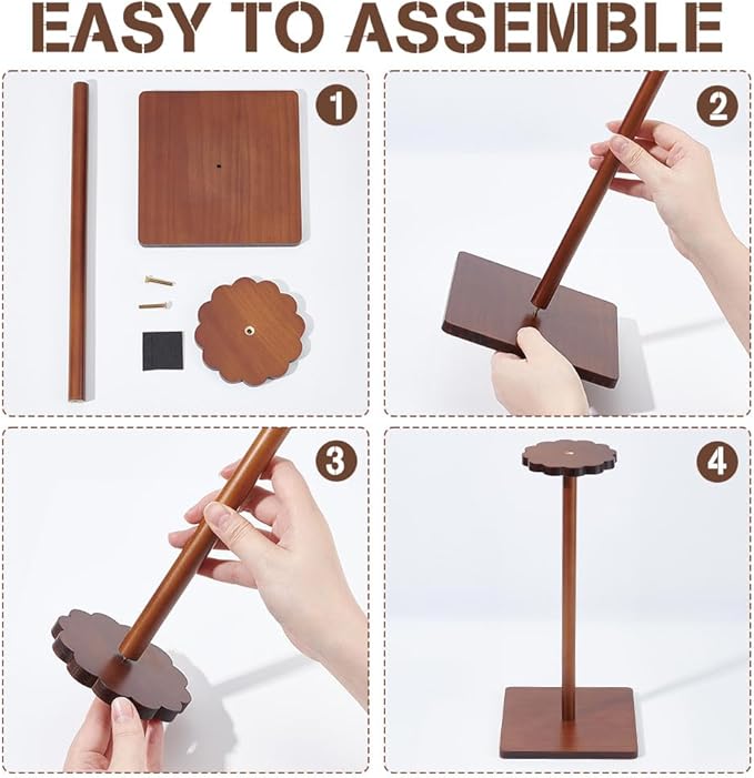 OLYCRAFT 2Pcs Brown Wooden Hat Display Stand with Square Base Vintage Wooden Hat Holder Solid Wood Hats Holder Stand Rack Tabletop Helmet Stand Tabletop Hats Display Rack for Home Store Shelf Decor