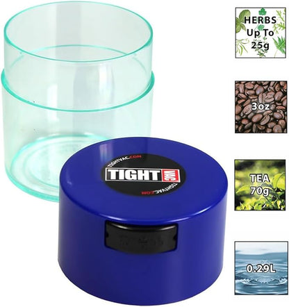 Tightvac - Premium Airtight Herb Storage Container - Holds ½ oz to 3 ounces - Keep Your Herbs and Dry Goods Fresh and Flavorful. Clear Blue