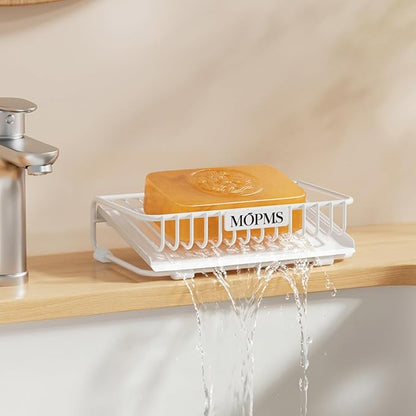 Self Draining Soap Dish, Carbon Steel Bar Soap Holder for Shower, Waterfall Design Soap Saver for Bathroom, Kicthen Sink and Countertop