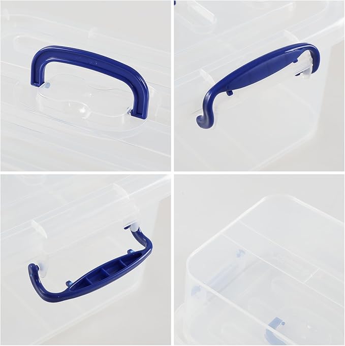 Morcte 8 L Clear Latching Box, Plastic Storage Bin with Handle, 2-Pack