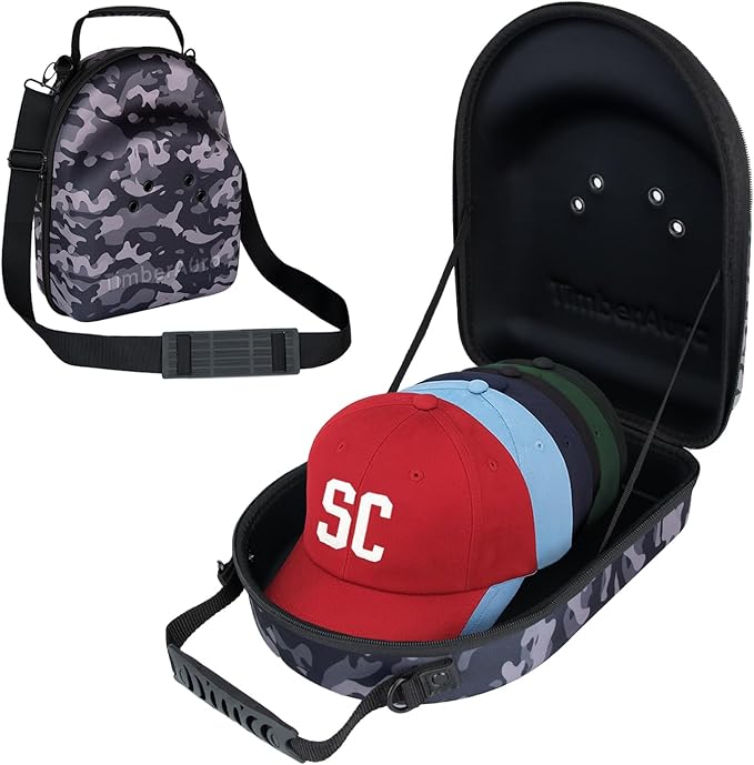 Camo Hat Case for Baseball Caps, Sleek Hard Shell Travel Cap Carrier for 6-7 Hats, Breathable Storage Box with Airflow Eyelets for Closet & Home, Water-Resistant 1680D Oxford Cap Organizer