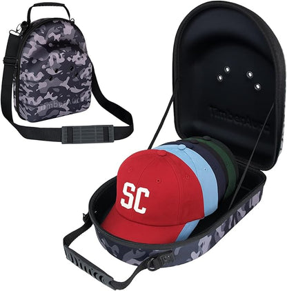 Camo Hat Case for Baseball Caps, Sleek Hard Shell Travel Cap Carrier for 6-7 Hats, Breathable Storage Box with Airflow Eyelets for Closet & Home, Water-Resistant 1680D Oxford Cap Organizer