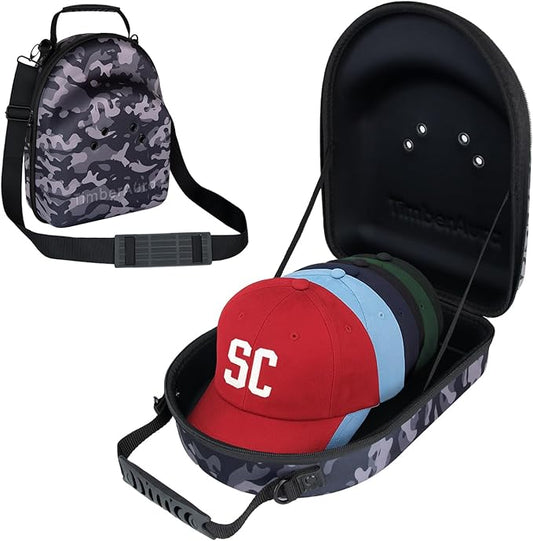 Camo Hat Case for Baseball Caps, Sleek Hard Shell Travel Cap Carrier for 6-7 Hats, Breathable Storage Box with Airflow Eyelets for Closet & Home, Water-Resistant 1680D Oxford Cap Organizer