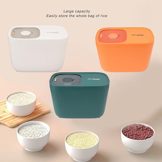 Diydeg Rice Storage Container, Large Plastic Rice Dispenser Cereal Dispenser, Food Storage Containers with Transpartent Airtight Lids and Rice Bowl for Rice Flour Cereal Bread Pantry (White)