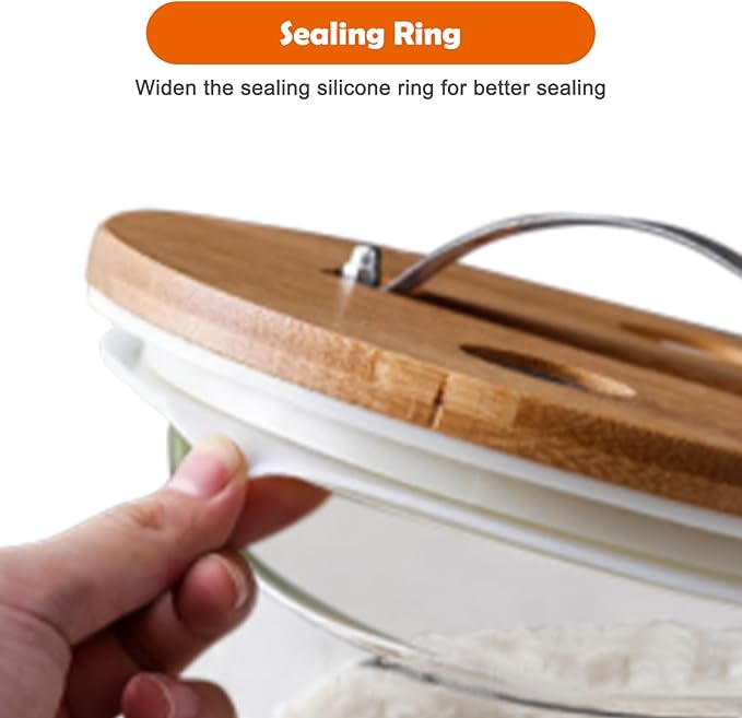 7.5L Rice Dispenser, Flour and Cereal Container, Glass Food Storge Container with Airtight Lid and Wooden Stand for Rice, Beans, Ground Coffee (7.5L)