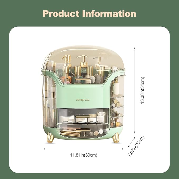 Ergocar Portable Light Luxury Series Multi-Function Lipstick, Make Up Box Dustproof Cosmetics Skin Care Products Storage, Jewelry Organizer Case - Green