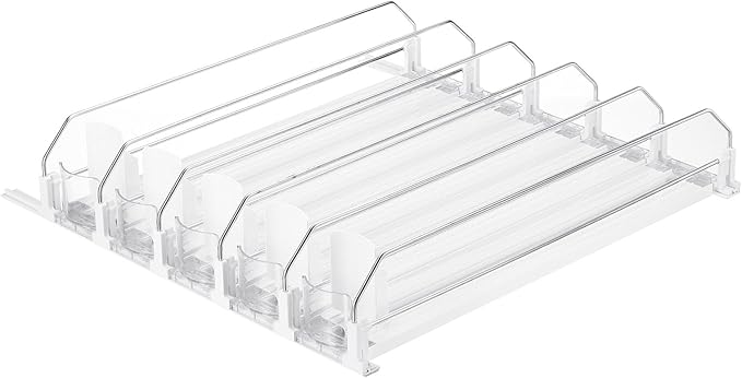 uxcell 5pcs Drink Organizer for Refrigerator, Self-Pushing Soda Can Organizer Width Adjustable Drink Dispenser Beverage Pusher for Fridge Pantry, White