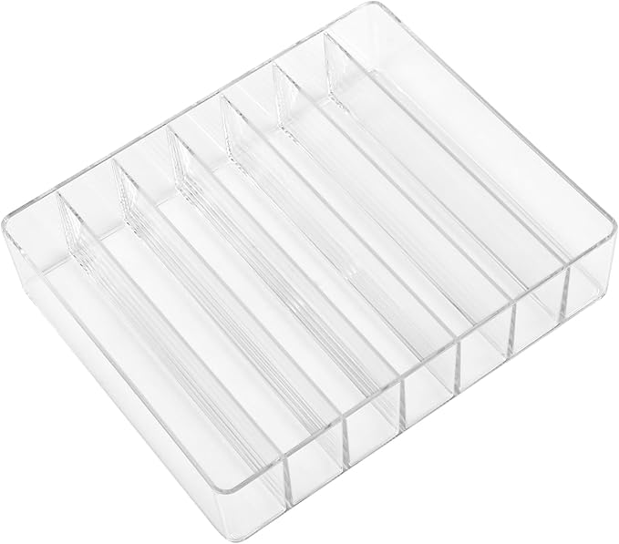 SINJEUN 4 Pack Acrylic Palette Organiser, 7 Sections Divided Makeup Palette Organiser for Eyeshadow, Contour Blush, Lipstick, Make Up Storage(Transparent, 7.5" x 6.3" x 1.8")