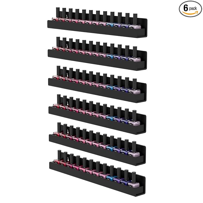 FEMELI Nail Polish Wall Rack: 6 Shelves 15 Inch Acrylic Nail Polish Holder Organizer for 66-90 Bottles, Multi-Purpose Acrylic Floating Shelves (15 Inch, Black)
