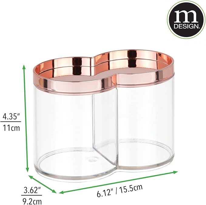 mDesign Plastic Canister Jar Organizer Set with Storage Lid - Home Decor Holder for Bathroom/Restroom Vanity Countertop, Cabinet - Holds Cotton Balls, Soap - Lumiere Collection - Clear/Rose Gold