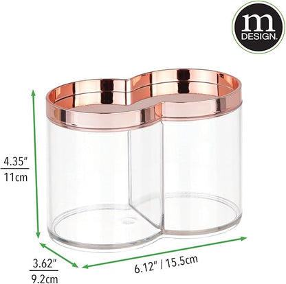 mDesign Plastic Canister Jar Organizer Set with Storage Lid - Home Decor Holder for Bathroom/Restroom Vanity Countertop, Cabinet - Holds Cotton Balls, Soap - Lumiere Collection - Clear/Rose Gold