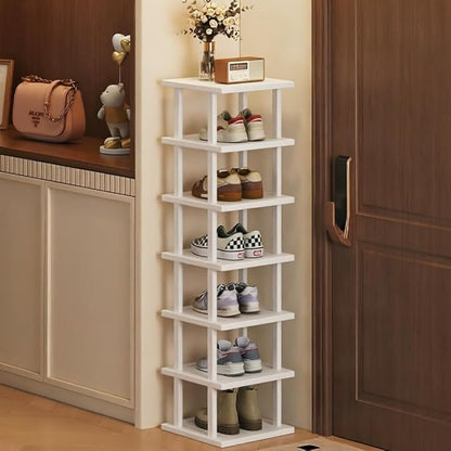 SAN HE 7-Tier Modern Bamboo Shoe Rack - Vertical, Slim, Space-Saving Shoe Organizer for Small Spaces, Closet, Entryway, Corner, Garage, Bedroom