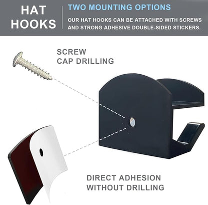 Adhesive Hat Hooks for Wall (20-Pack) No Drilling Caps Holder Organizer Minimalist Hat Rack Design Wall Mounted Hat Rack for Men Trucker Hat (BLACK)