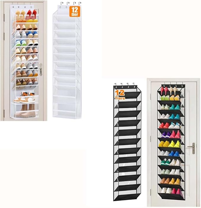 MISSLO 12 Tier Over the Door Shoe Organizer and 36 Pairs Clear Over the Door Shoe Organizer