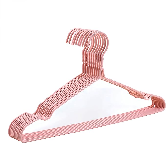10 Pack Wire Hangers, Heavy Duty Space Saving Non Slip Coat Hangers for Suits, Shirts, Dresses and Trousers - Pink