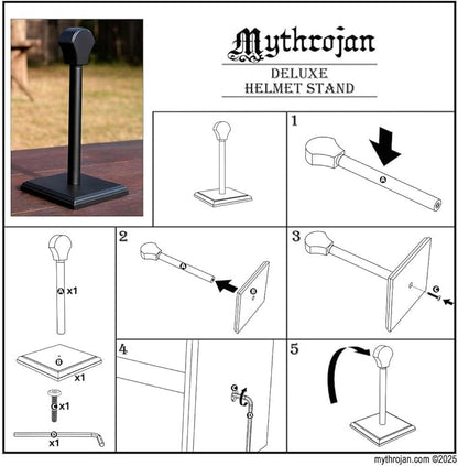 Mythrojan Wooden Helmet Stand Solid Medieval Roman Viking Helmet Display Stand Mask Display Templar Spartan Cosplay Larp Knight Stand Black