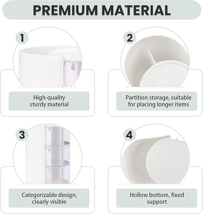 2 Pack Hair Accessories Organizer with Hair Brush Holder, 3-Tier Clear Rotatable Drawer Makeup Sponge Holder, Bathroom Qtip Cotton Swab/Pad/Ball Dispenser Jewelry Box (White)