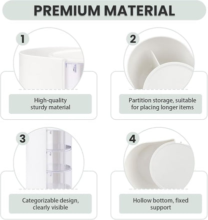 2 Pack Hair Accessories Organizer with Hair Brush Holder, 3-Tier Clear Rotatable Drawer Makeup Sponge Holder, Bathroom Qtip Cotton Swab/Pad/Ball Dispenser Jewelry Box (White)