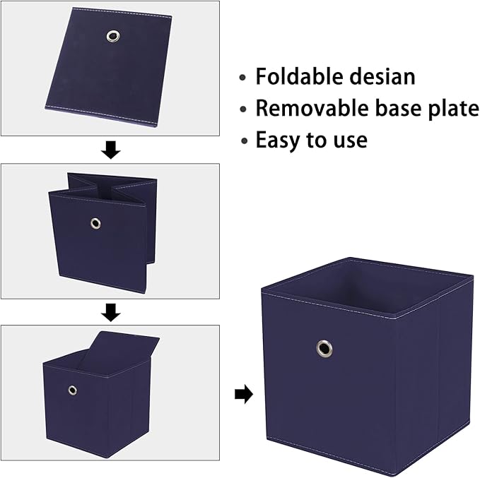 Foldable Storage Cubes Bins ,11 Inch Cloth Storage Cube Fabric Storage Box Cubes Organizer Baskets with Handles for Home Organizer Set of 6 (Navy Blue)