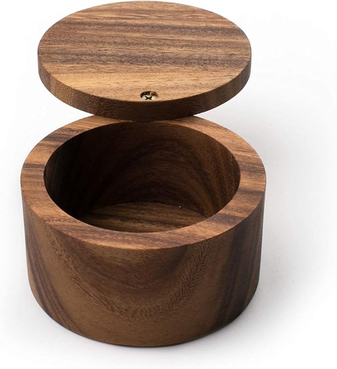 Wooden Salt Box for Kitchen or Dining Table Spice and Herb Container | Single Compartment for Salt & Pepper, Spices Rack, Herbs (size: 3.75 x 3.8 in and Color: Wall nut)