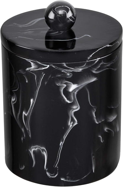 Qtip Holder Bathroom Canister with Mable Look,Resin Qtip Dispenser Vanity Storage Jars Organizer for Cotton Ball,Qtip,Cotton Swab,Bath Salts-Ink Black