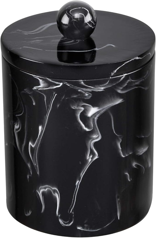 Qtip Holder Bathroom Canister with Mable Look,Resin Qtip Dispenser Vanity Storage Jars Organizer for Cotton Ball,Qtip,Cotton Swab,Bath Salts-Ink Black