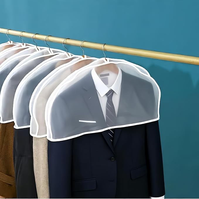 10 Pcs Shoulder Covers for Hanging Clothes, Plastic Covers for Clothes with 2" Gusset for Suit, Coats, Jackets, Dress Closet Storage (24 x 12 x 2 Inches)